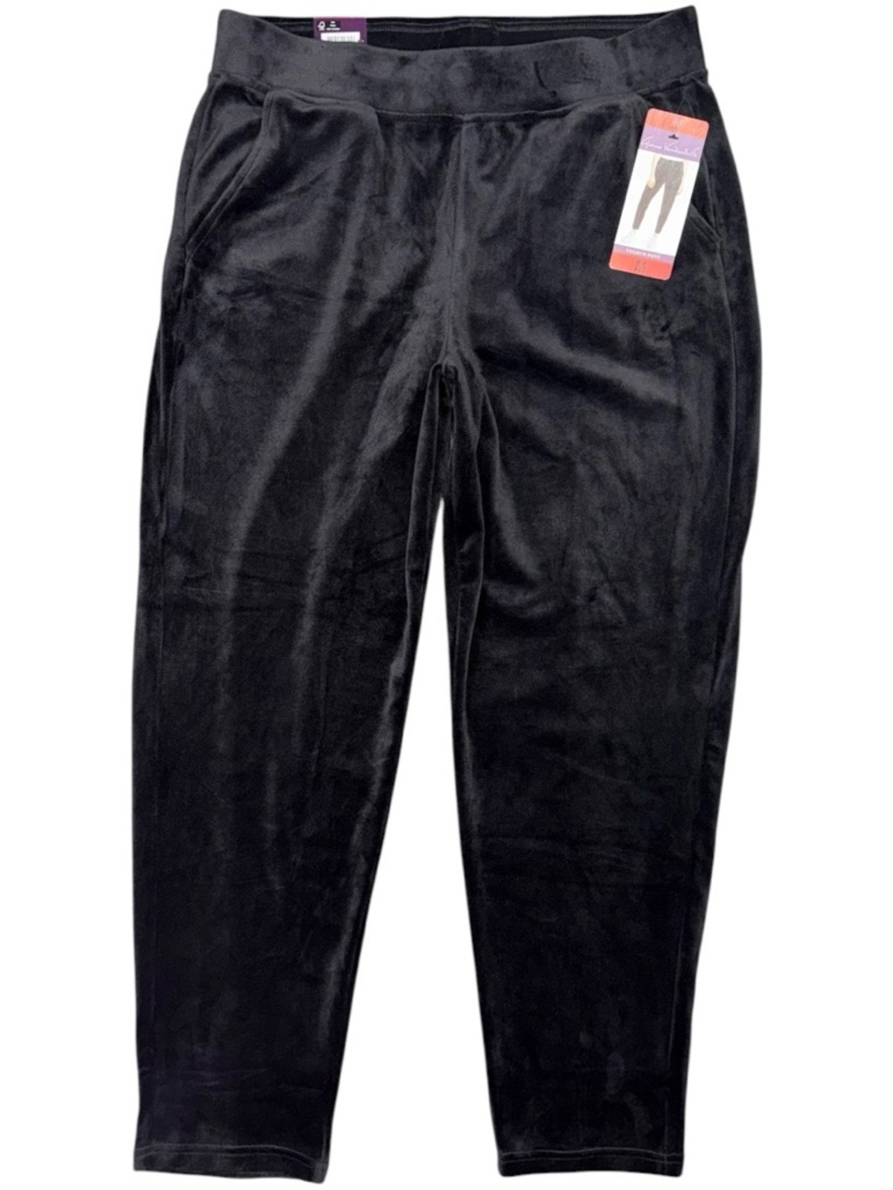 NEW Gloria Vanderbilt Pants Size M Black Velour Sweatpants Tapered Lounge Casual